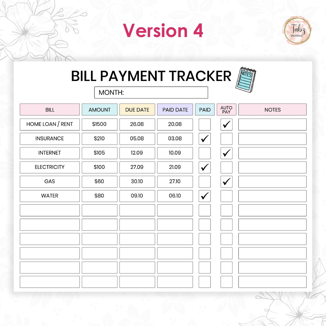 Printable Bill Payment Tracker, Monthly Bill Payment Tracker, Editable ...