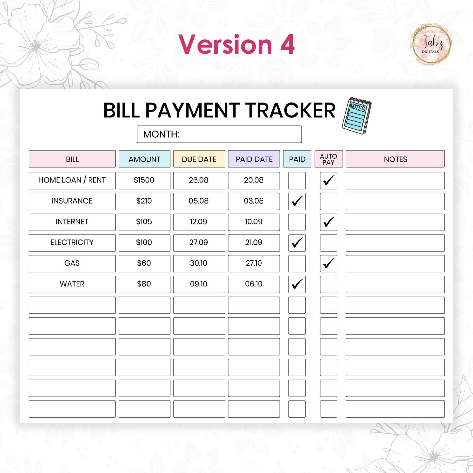 Printable Bill Payment Tracker, Monthly Bill Payment Tracker, Editable ...
