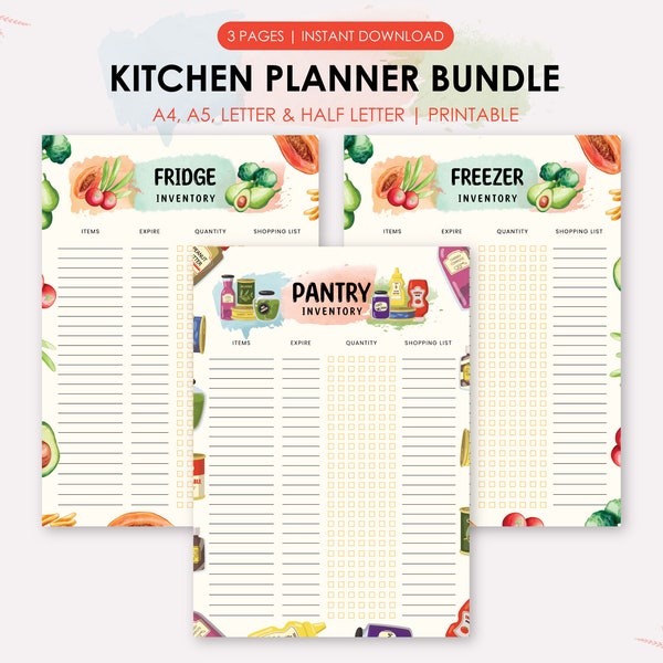 Kitchen Inventory Tracker Bundle, Pantry Inventory, Freezer Inventory, Fridge Inventory, Food Tracker Printables by TabzDigitals