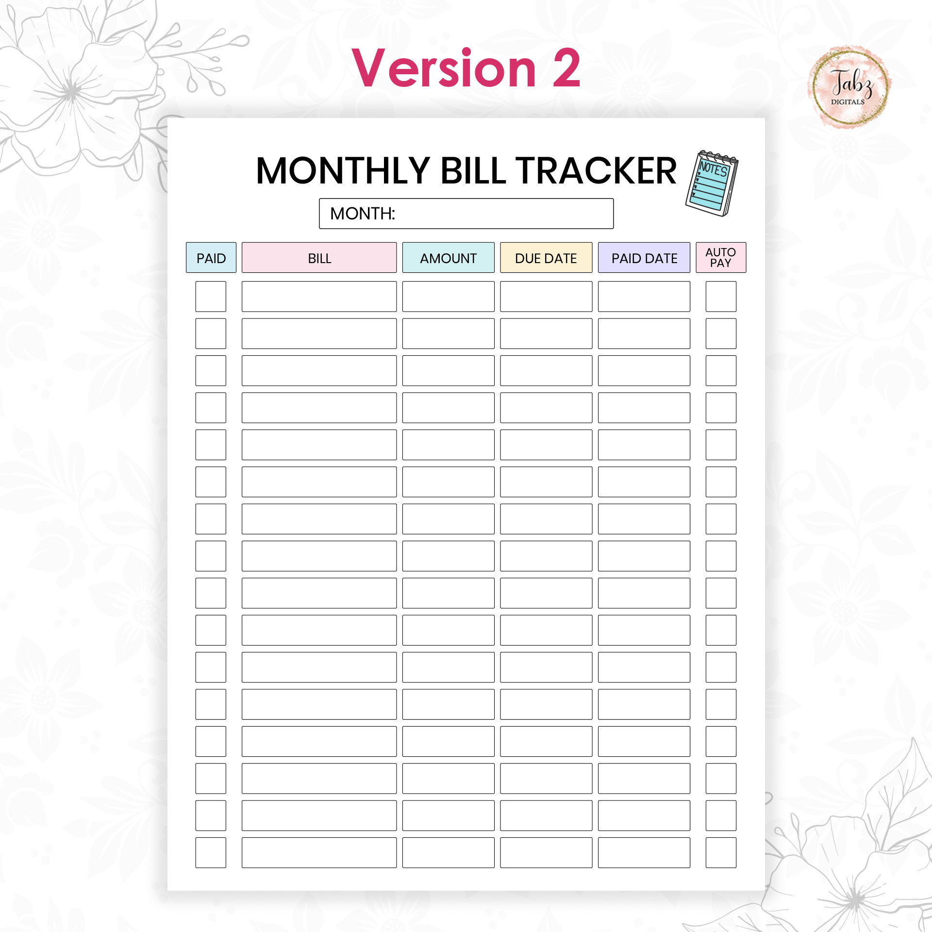 Monthly Bill Tracker Printable, Monthly Bill Planner, Editable Bill ...
