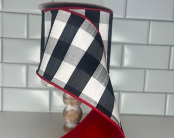 4" Black and white checks with Red Farrisilk Ribbon, Wired Ribbon, Designer Ribbon, Spring Ribbon, Summer Ribbon, Fall ribbon, RK185-32