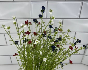 18" Patriotic Seeded Grass Bush, Filler bush, Greenery bush, 4th of July Bush, Regency pick, Red White Blue Floral Spray,Spring Foliage