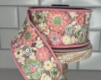 2" Floral lace Farrisilk Ribbon, Wired Ribbon, Designer Ribbon, Spring Ribbon, Summer Ribbon, Everyday ribbon, RK579-32