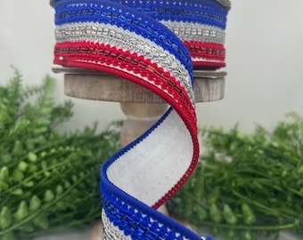 Luxury Patriotic Wired Ribbon, Deluxe Red White Blue Ribbon for Wreath Bows, Americana Home Decor, Fourth of July Bow Ribbon, Reliant Ribbon