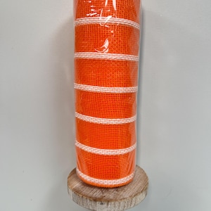 Orange White Halloween Mesh Ribbon 10&quot;x10yd – Deco Mesh Roll for Fall Wreaths, Pumpkin Decor, DIY Garland, Door Bows, Autumn Craft Supplies