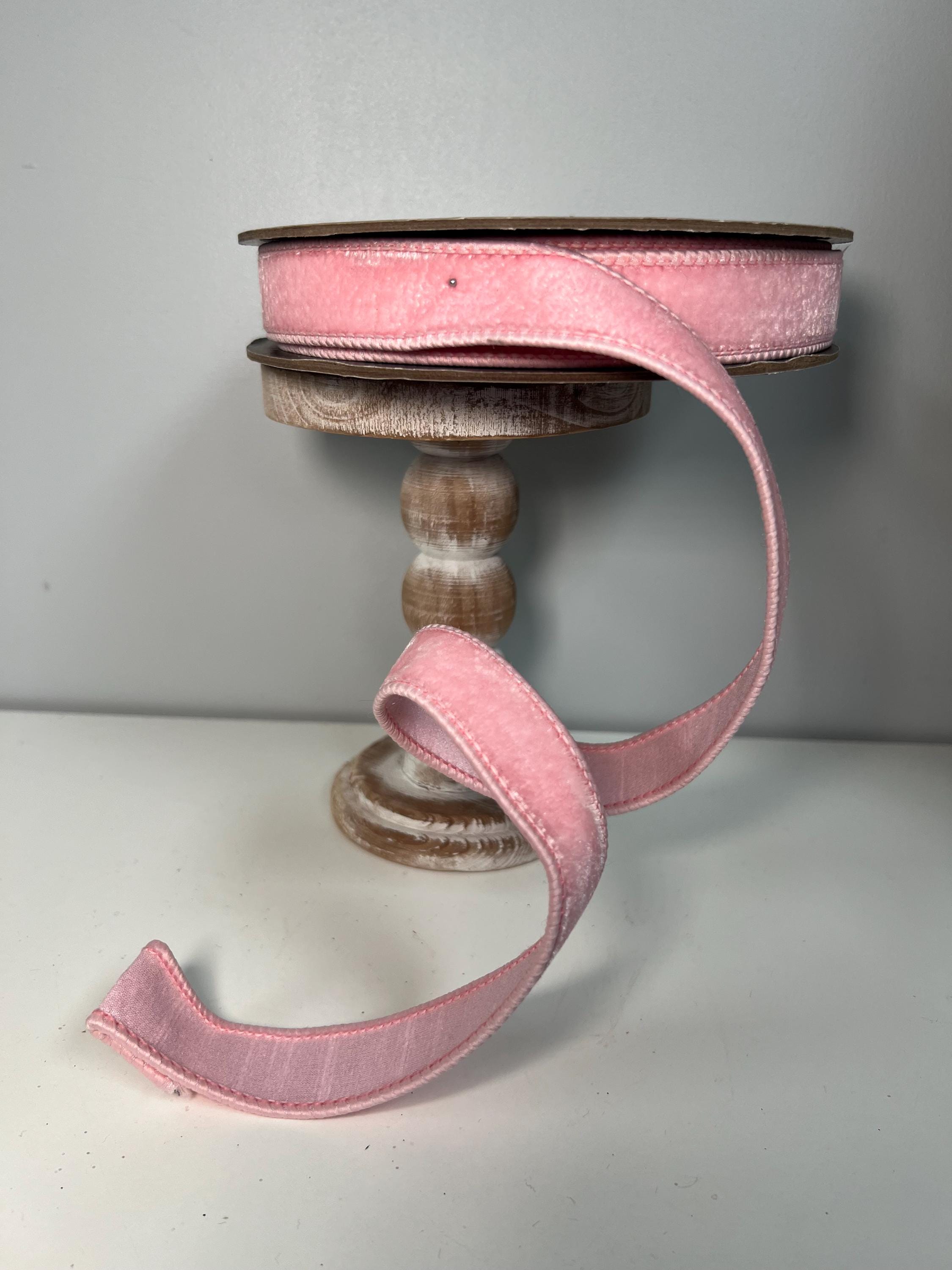 1 Inch Light Pink Double Sided Velvet Ribbon, Pink Christmas Ribbon, D ...