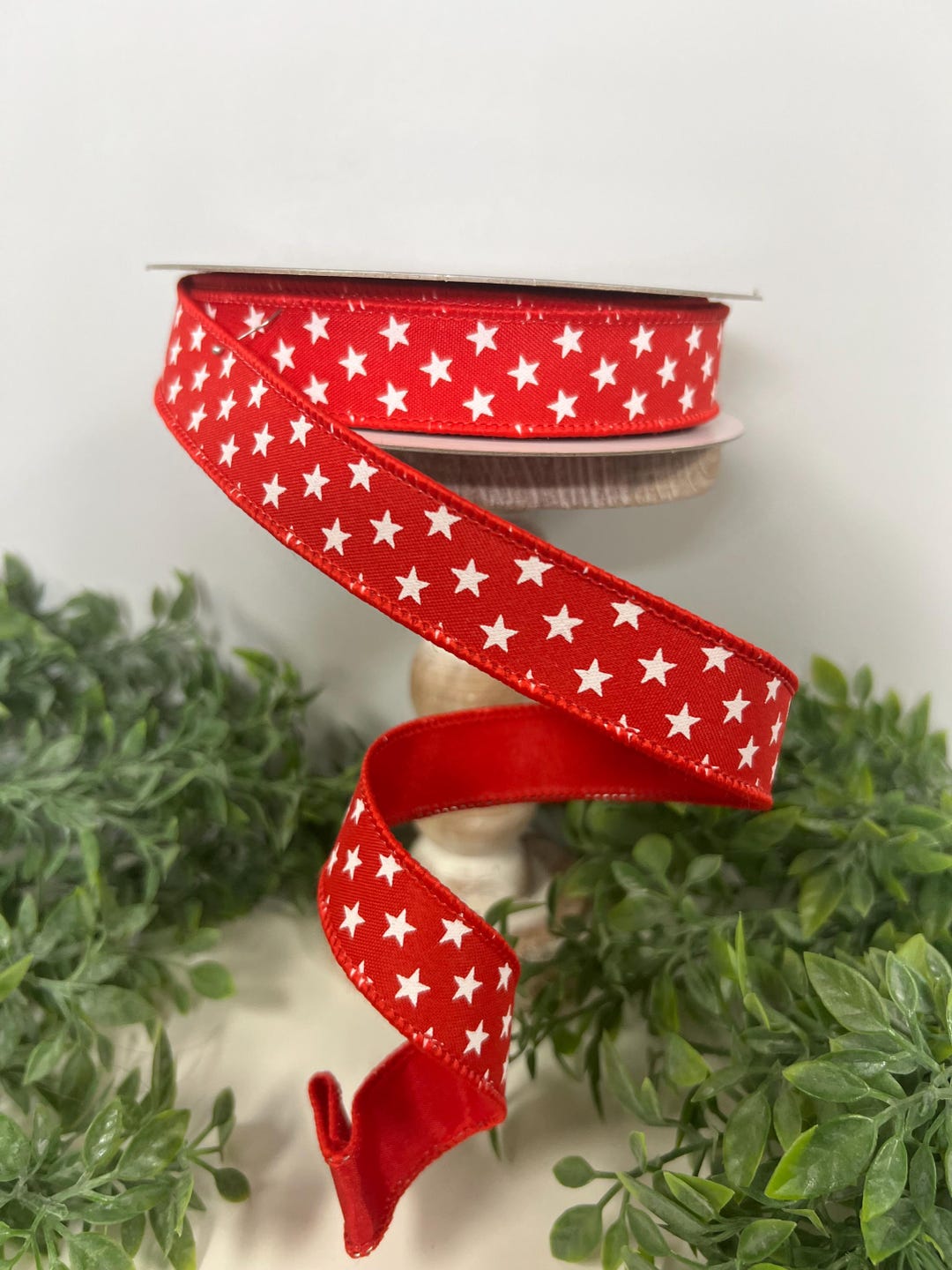 1 Inch Farrisilk Red White Star Wired Accent Ribbon for Patriotic ...