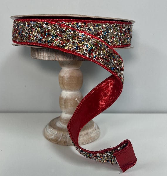 1 inch "Tinsel Town" Farrisilk Ribbon, Multi color encrusted ribbon, Nutcracker colored ribbon, Luxury ribbon, Designer ribbon, RK618-32