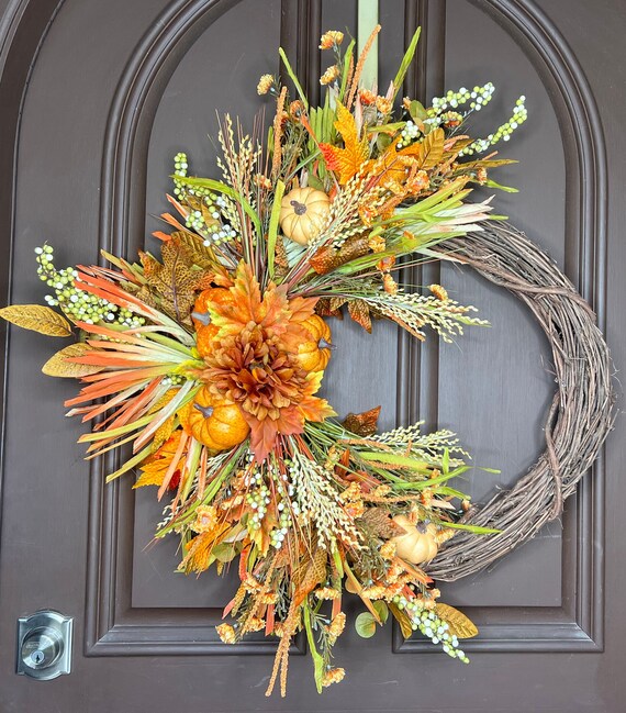 Fall Door Grapevine Wreath, Pumpkin Grapevine Wreath, Fall Decor, Fall Grapevine, Thanksgiving decor