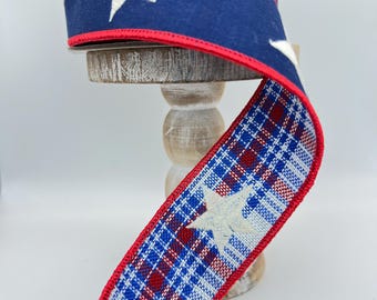 D. Stevens Luxury Patriotic Star Ribbon 2 Inch 10 Yards, Deluxe Spring Wreath Bow Ribbon for Front Door Home Decor and Designer Bows 18-5262
