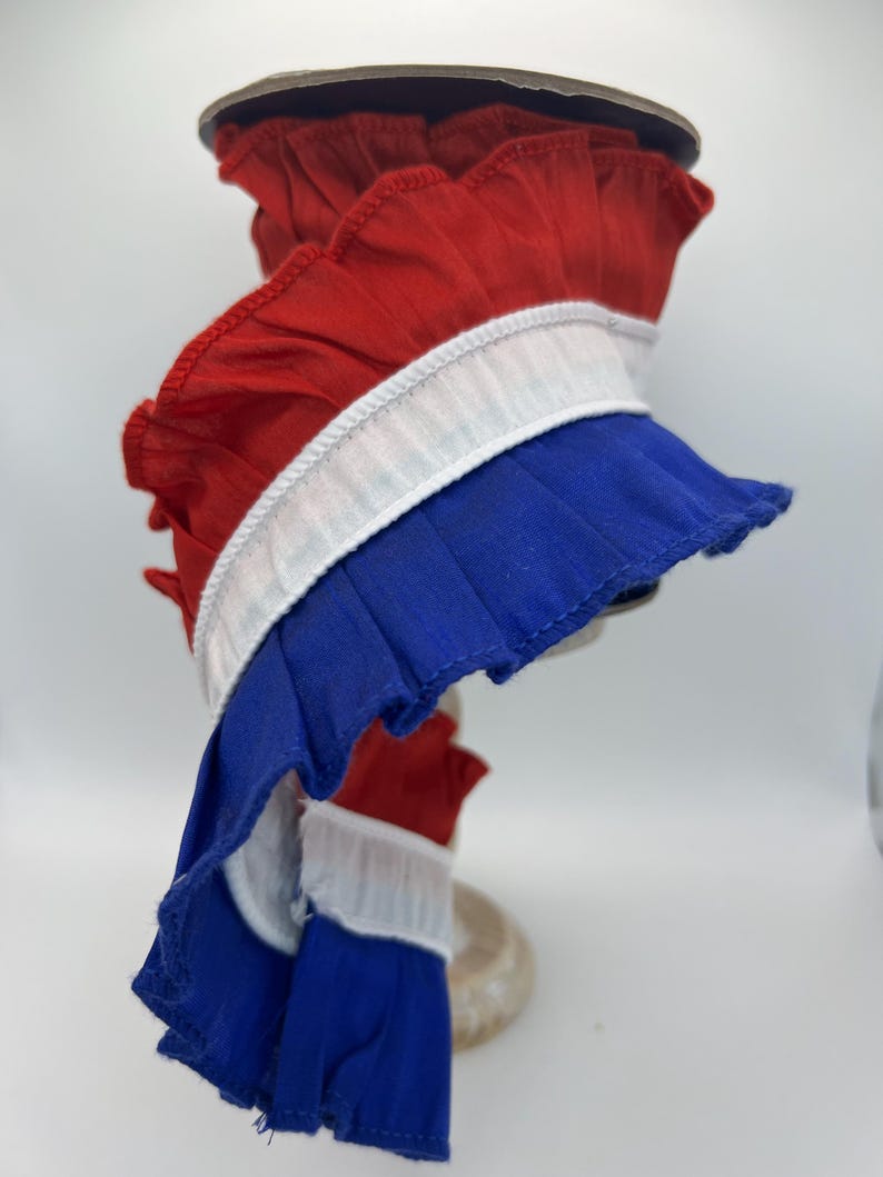 D Stevens Red White Blue Ruffle Ribbon 4 Inch Wired Deluxe Luxury ...
