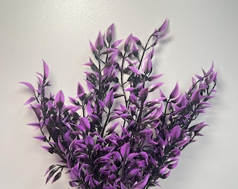 Purple Black Halloween Greenery Stem – Wired Faux Leaves, Spooky Floral Pick, Gothic Halloween Decor, Witch Wreath Filler,