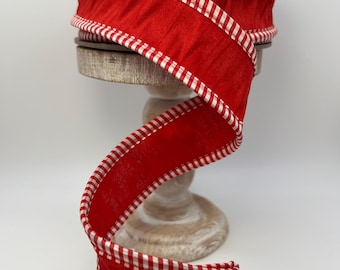 D. Stevens 1.5 Inch Red Ribbon with Gingham Edge – Wired Designer Ribbon for Wreaths, Bows, Crafts, Christmas Decor, and more 87-1256