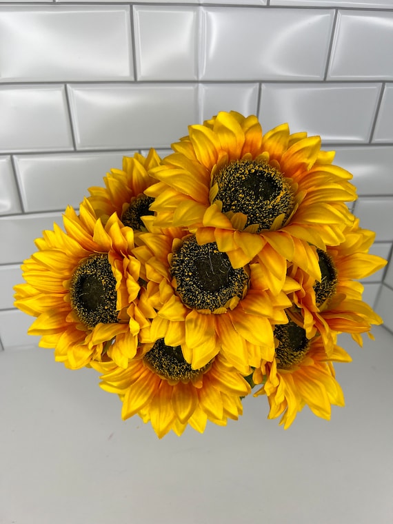 17" Sunflower Bush, Everyday Flowers, Fall Florals, Yellow Artificial Sunflower, Fake Sunflower, Fake floral stems, X7