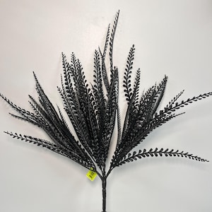 Black Greenery Spray – Faux Gothic Foliage Stem for Halloween Wreaths, Spooky Dark Leaf Pick, Haunted House Decor Accent, Monochrome spray