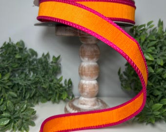 1" Orange and Hot pink Farrisilk Ribbon, Wired Ribbon, Designer Ribbon, Spring Ribbon, Summer Ribbon, Everyday ribbon, Bright roll of ribbon