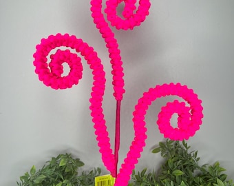 Neon Pick Puff Chenille Spiral Curly Spray, Spring Pick, Everyday Spray, Easter Pick, Hot Pink Spray, Puff Spray, 63812NEONPK