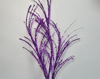 Purple Glitter Halloween Pick – Sparkly Curly Spray Stem for Wreaths, Witch Decor, Gothic Halloween Centerpieces, Spooky Crafts, Haunted