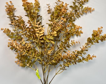 Fall Greenery Filler Bush, Autumn Faux Eucalyptus Stem in Golden Brown, Rustic Fall Arrangement, Neutral Wreath Foliage, Thanksgiving Décor
