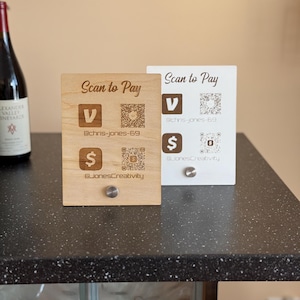 QR Code Sign for Business | Wooden QR Code Table Sign | Logo QR Sign | Standing Venmo Sign | Custom Social Media Sign Payment Options & Menu