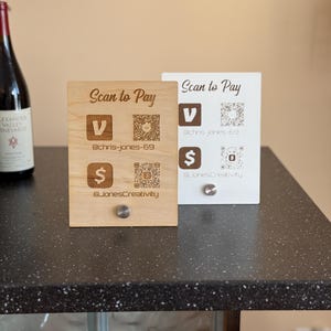 QR Code Sign for Business | Wooden QR Code Table Sign | Logo QR Sign | Standing Venmo Sign | Custom Social Media Sign Payment Options & Menu