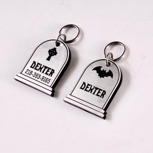 Grave Perfection Tombstone Personalized Pet Tag Halloween Cat ID Tag Spirit Friendly Dog ID Tag Witch Pet Tag Spooky Pet Tag Silver