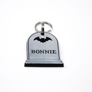 Grave Perfection - Tombstone Personalized Pet Tag - Halloween Cat ID Tag - Spirit Friendly - Dog ID Tag - Witch Pet Tag - Spooky Pet Tag