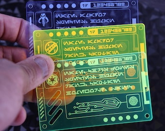 Galactic‑Style –Inspired Personalized Aurebesh Scandoc ID Card | Custom Acrylic Sci‑Fi Badge | Costume Prop or Display Decor