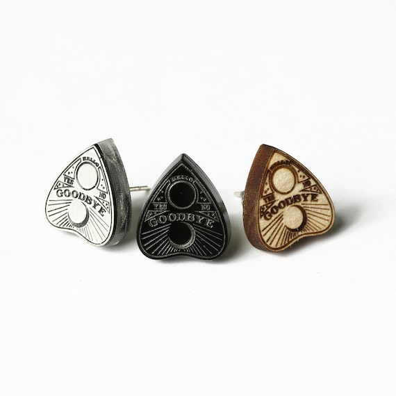 Ouija Planchette Stud Earrings: Detailed Maple Wood - Lightweight Design