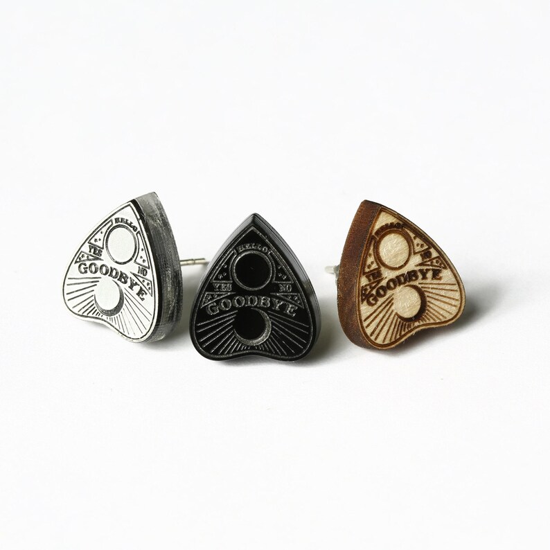 Ouija Planchette Stud Earrings: Detailed Maple Wood - Lightweight Design image 1