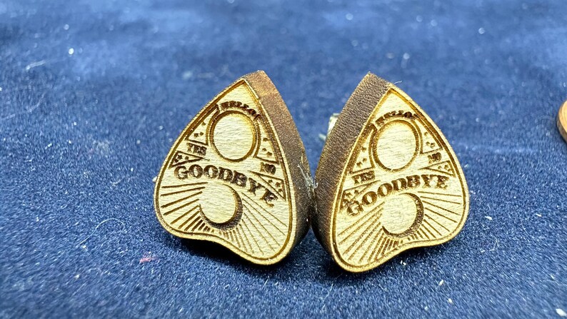 Ouija Planchette Stud Earrings: Detailed Maple Wood - Lightweight Design image 5