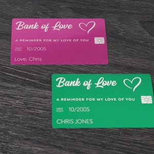 Bank of Love Wallet Card - Personalized Valentine’s Day or Anniversary Gift for Him or Her - Custom Engraved Note for Boyfriend or Husband