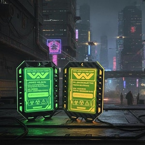 Personalisierte Neon Glow Weyland Yutani Access Badge, perfektes Geschenk für Alien Fans, Schwarzlicht und UV Licht Reaktiv.