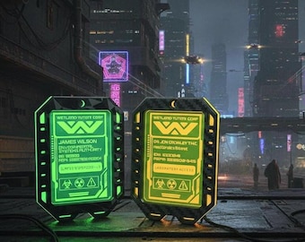 Personalized Neon Glow Weyland Yutani Access Badge, perfect gift for Alien fans, Blacklight and UV Light Reactive.