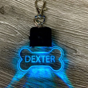 Personalized LED Dog Tag - Light Up Dog Tag - Color Changing - Stocking Stuffer - LED Bone Tag - Acrylic Name Tag