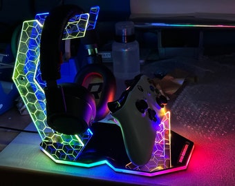 Personalized Headphone and Controller Stand - Gift for Gamers -  Custom Stand -  RGB— Universal Fit - Any Username/Any Gamer Tag