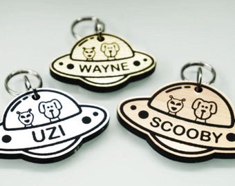 Personalized UFO Pet Tag - UFO Dog Tag - UFO Cat Tag - unknown flying object - alien dog tag - space id tad - luna id tag