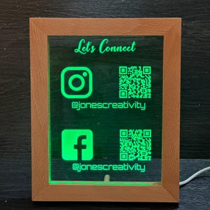 Placa de LED personalizada com código QR - Placa "Escaneie para Pagar" - Placa "Conecte-se Conosco" - Placa para redes sociais da empresa - Placa para redes sociais - Emoldurada