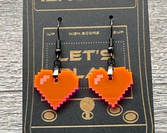 8-Bit Heart Earrings, Retro Earrings - 80s/90s Arcade Scene: Heart,  Party!  EDM UV Reactive, Black Light Reactive Earrings