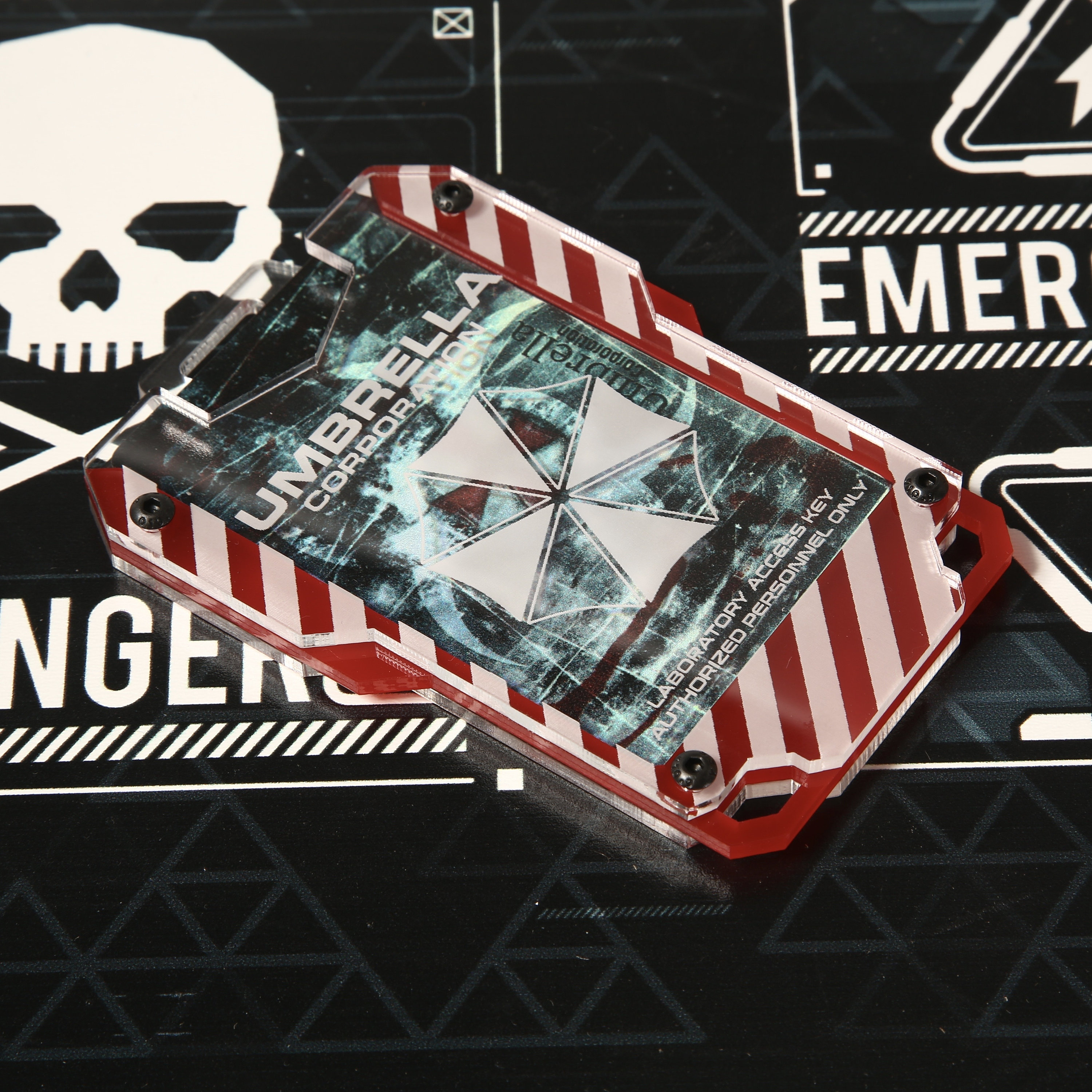 Custom Acrylic Work Badge Holder - Cyberpunk Umbrella Corp Design, Optional LED Upgrade
