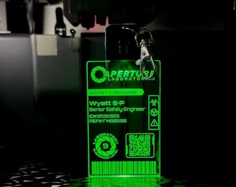 Personalized LED Illuminated Aperture Laboratories Access Badge, perfect gift for Portal fans