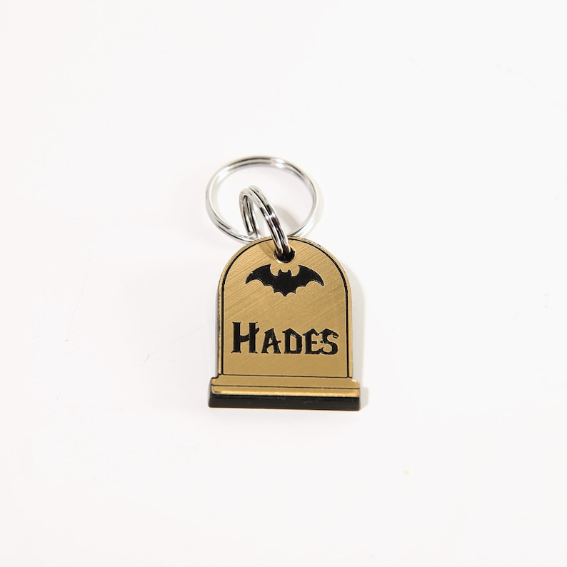 Grave Perfection Tombstone Personalized Pet Tag Halloween Cat ID Tag Spirit Friendly Dog ID Tag Witch Pet Tag Spooky Pet Tag Gold