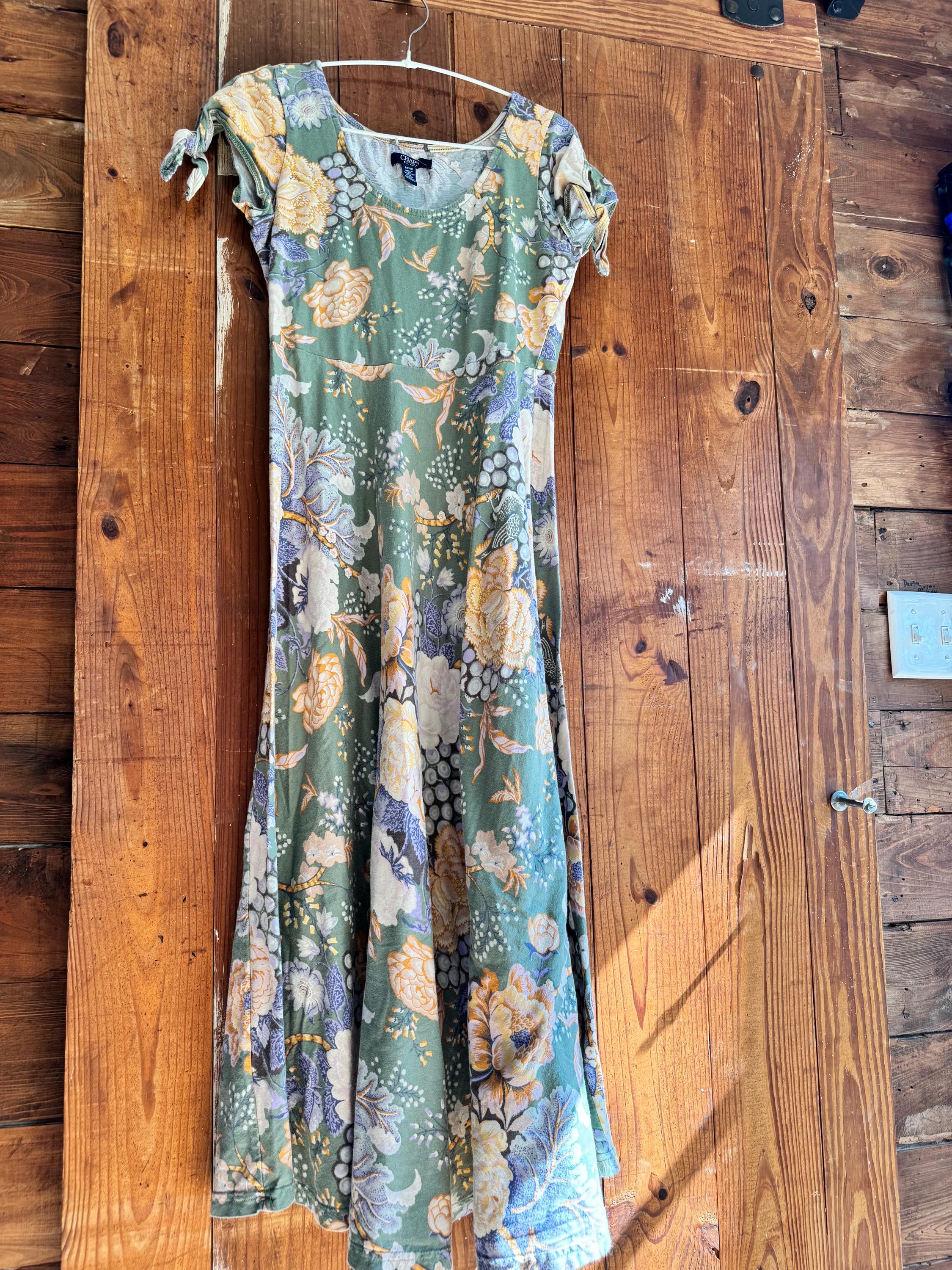 Chaps | Vintage 90's Midi Dress | Pistachio Green & Lavender Floral Dress Chaps | Vintage 90's Midi Dress | Pistachio Green & Lavender Floral Dress