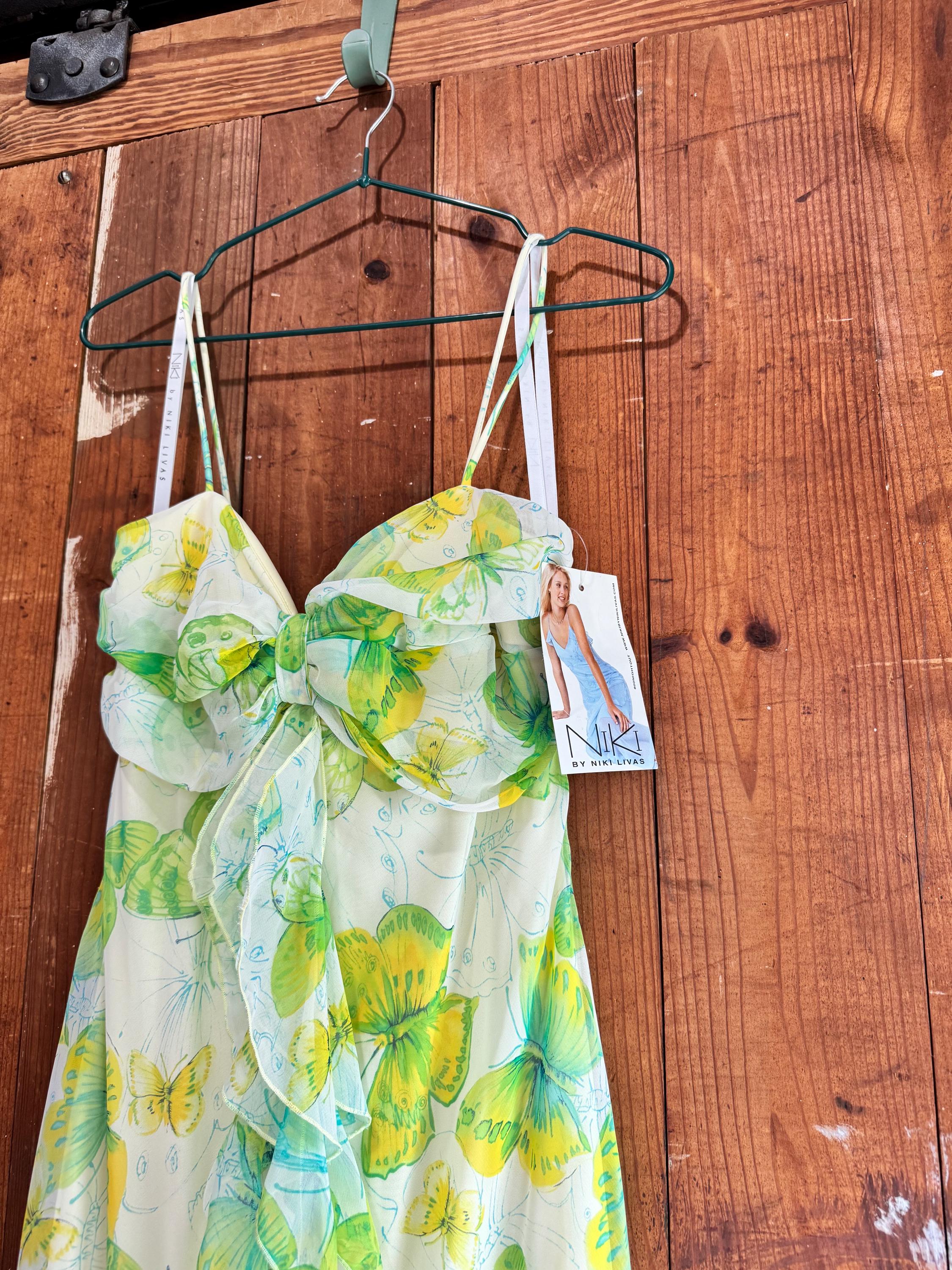 Stunning Green & Yellow Butterfly Sheer Maxi Dress | Vintage 90's Dress by Niki Livas