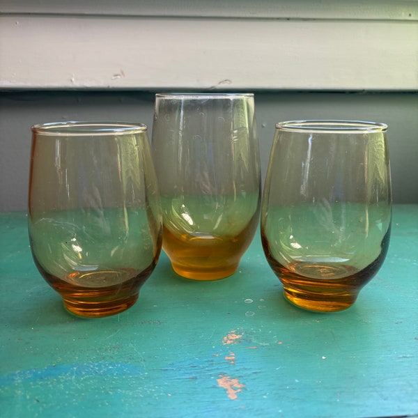 Mismatched Amber Wine Glasses | Vintage Set of (3)