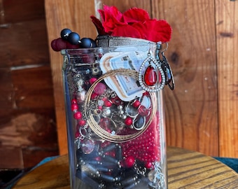 Dark Romantic Jewelry Jar | Gothic Red & Black Mix