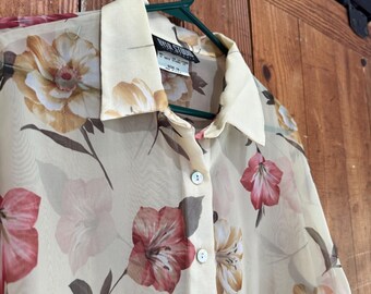 Semi Sheer Botanical Button Up Blouse by Byer Studio California