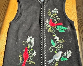 Vintage Holiday Sweater Vest | Cardinals | Embroidered | Ugly Christmas Sweater
