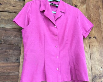 Hot Pink Vintage Laura Scott Button-Up Short Sleeve Blouse