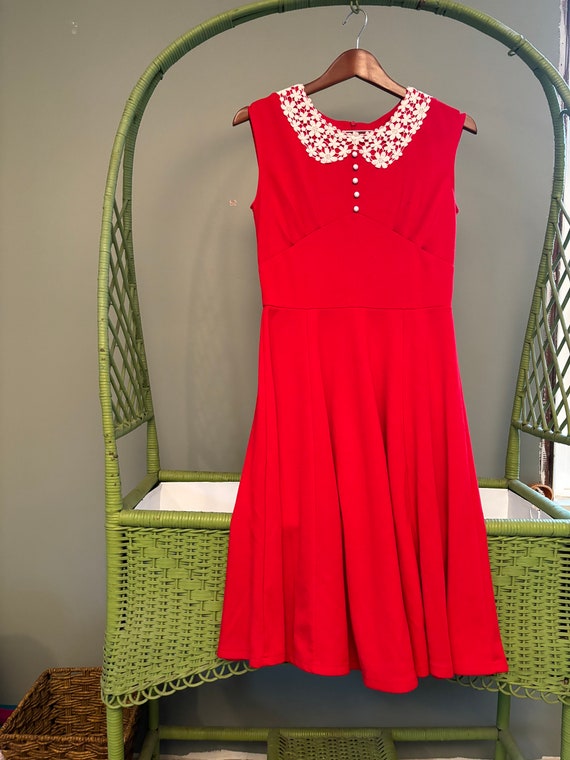 Red Lace Collared Dress | Retro 1950’s - image 2